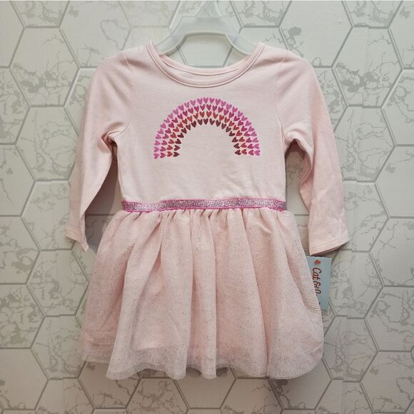 New Valentine's Day Baby Girl Pink Tutu dress with rainbow - Picture 1 of 5